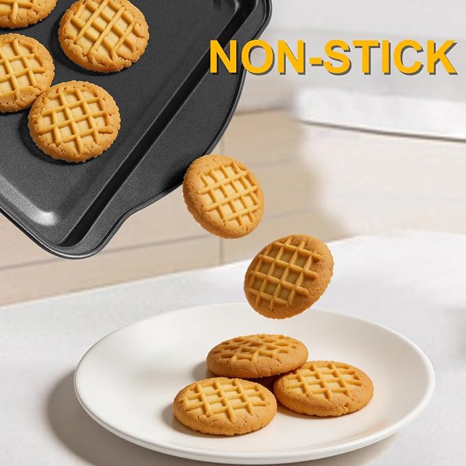 Baking Sheet Set of 2-17" x 11" x 0.5" Carbon Steel Cookie Sheet for Baking, Nonstick Baking Pan with Dual Handles, Rust & Warp Resistant, Perfect for Baking, Roasting, and More