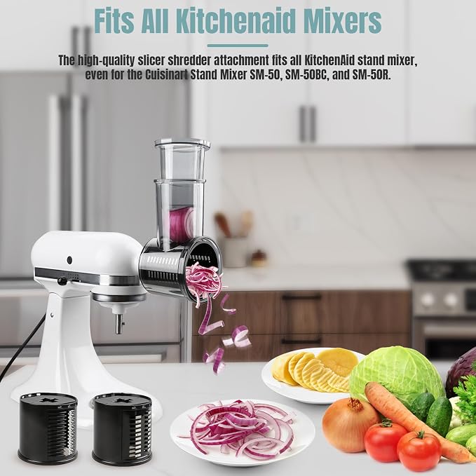 Stainless Steel Slicer Shredder Attachments for KitchenAid Mixers | Vegetable Shredder, Cheese Grater, Salad Maker, Food Slicers Chopper Grinding Powder Accessories, Detachable 5 Blades