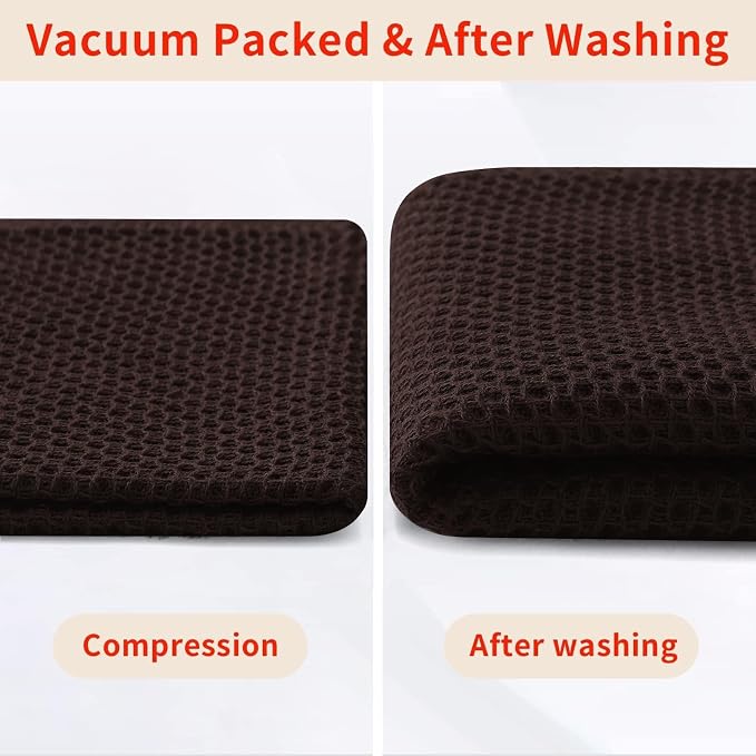 Homaxy 100% Cotton Waffle Weave Kitchen Dish Towels 24-Pack, Dark Brown | 13 x 28 Inches, Ultra Soft Absorbent Dish Towels, Quick Drying Cleaning Towels