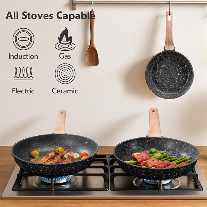 10 inch Nonstick Frying Pan Skillet, Non Stick Granite Fry Pans, Stone Cookware Omelet Pan, Egg Frying Pan with Heat-Resistant Handle, Requires Installation, PFOA Free Chef's Pan, Induction Compatible