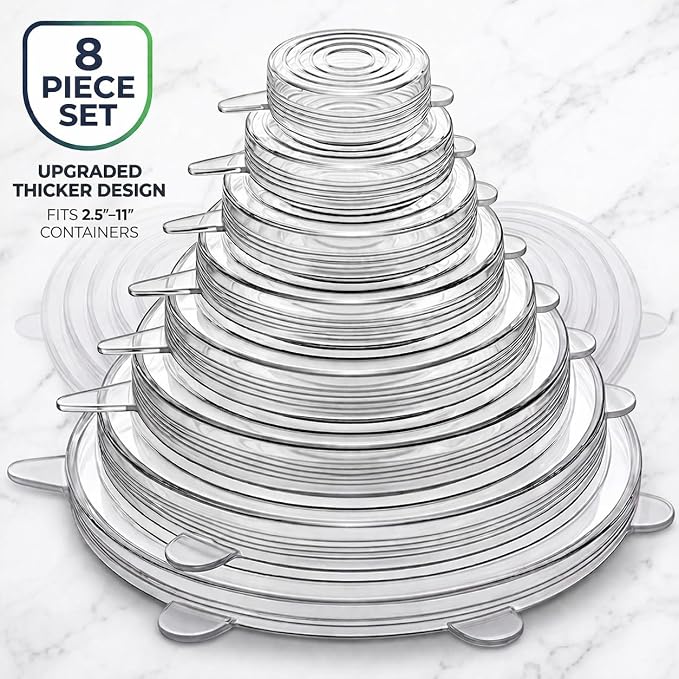 Premium 8-Piece Silicone Stretch Lid Set with Extra Large 11” Cover – Reusable BPA-Free Eco-Friendly Bowl Covers – Universal Airtight Leak-Proof Seal for Pots, Bowls & Fruit