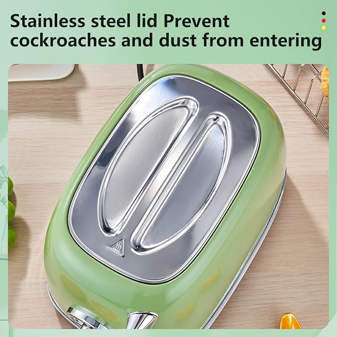 Wiltal Green Cute Retro Toaster 2 Slice with 1.58" Wide Slots, with Stainless Steel Lid, with Warming Rack, Preheat, Defrost, Countdown Timer Display