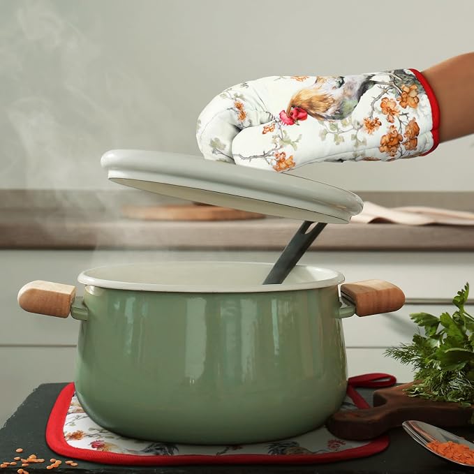 Bencailor 6 Pcs Rooster Kitchen Towels Pot Holders and Oven Mitts Set Soft Cotton Linen Dish Towel Heat Resistant Oven Mitts for Summer Kitchen Decor Cooking Baking Grilling