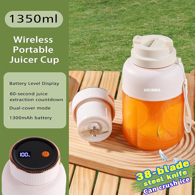 Portable Smoothie Blender for Smoothies & Shakes with Screen USB Changing Powerful Blades Blending 47oz 1350ML Cordless Portable Juice Cup Blender for Small Ice Fruit Crush Kitchen Gym Outdoor