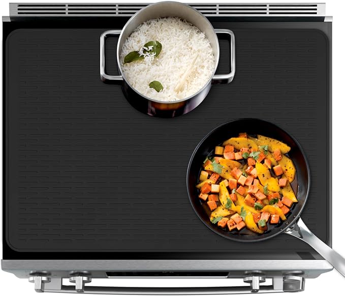 Stove Top Cover for Electric Stove - Food Grade Ceramic Stove top Cover,Silicone XXL Dish Drying Mat, Glass Cooktop Covers, Flat RV Range top Mats (Black,28x20)
