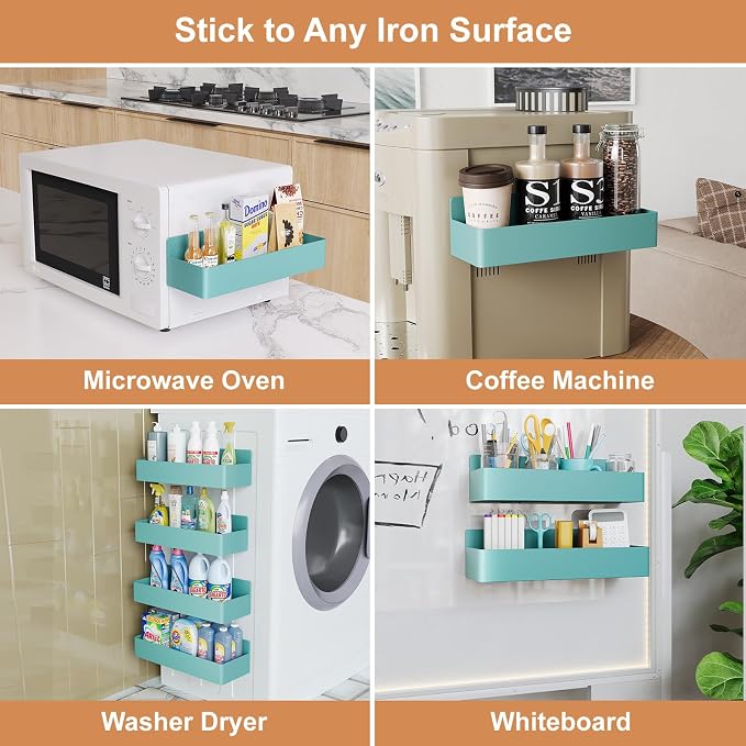 Mystozer Magnetic Spice Rack for Refrigerator, Kitchen Organizer and Storage Shelf, Blue (4 Pack)…