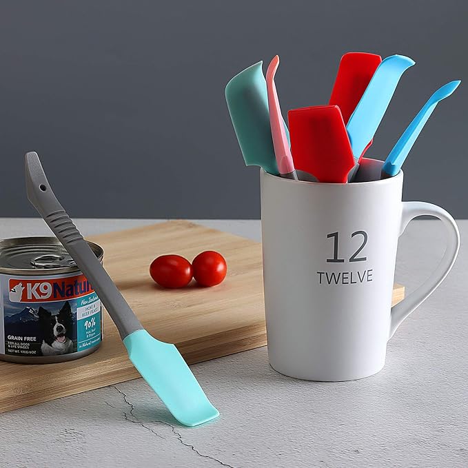 Silicone Mini Small Spatula, Curved Kitchen Can Jar Spatula | For Wet Canned Pet Food, Cooking Baking Frosting Scraping Mixing, Epoxy Resin Crafting