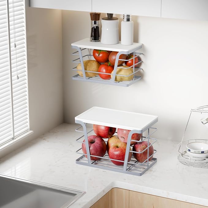 TIDIIABODE 2 Pack Gray Trash Bag Organizer for Kitchen and Pantry, Upgraded Stackable Metal Garbage Bag Holder with Bamboo Top, Modern Under Sink Storage Dispenser for Laundry Room, Garage