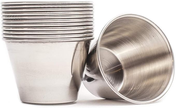 Ramekins Stainless Steel Condiment Sauce Cups, Metal Ramekins, Commercial Grade, Multifunctional, Ideal for All Hot and Cold Sauces, Individual Portion Cups (24, 2.5 oz)
