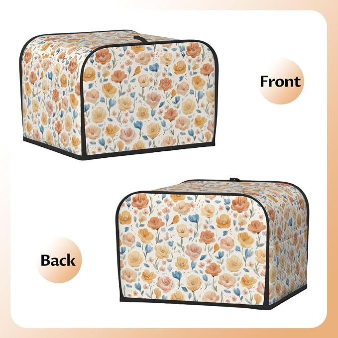 4 Slice Toaster Cover Flower Pattern Vintage Dust Proof Washable Kitchen Appliance Cover with Pocket, Oxford Fabric Countertop Toaster Protector for Standard Toasters Small Appliances