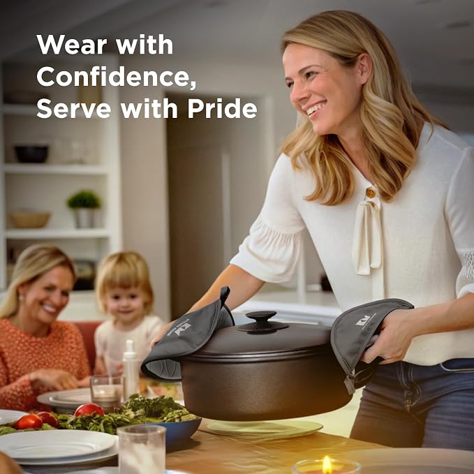 Kitchen Mama Silicone Pot Holders, Metal Gray | Heat Resistant, Non-Slip Surface, Dual Pocket Design, Soft Cotton Lining