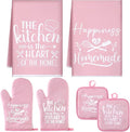 Sratte 6 Pcs Kitchen Decor Accessories Set, Kitchen, Pink | Farmhouse Kitchen Towels Pot Holders Oven Mitts Set 2 Dish Towels 2 Potholders 2 Cooking Mittens for Baking Cooking Supply