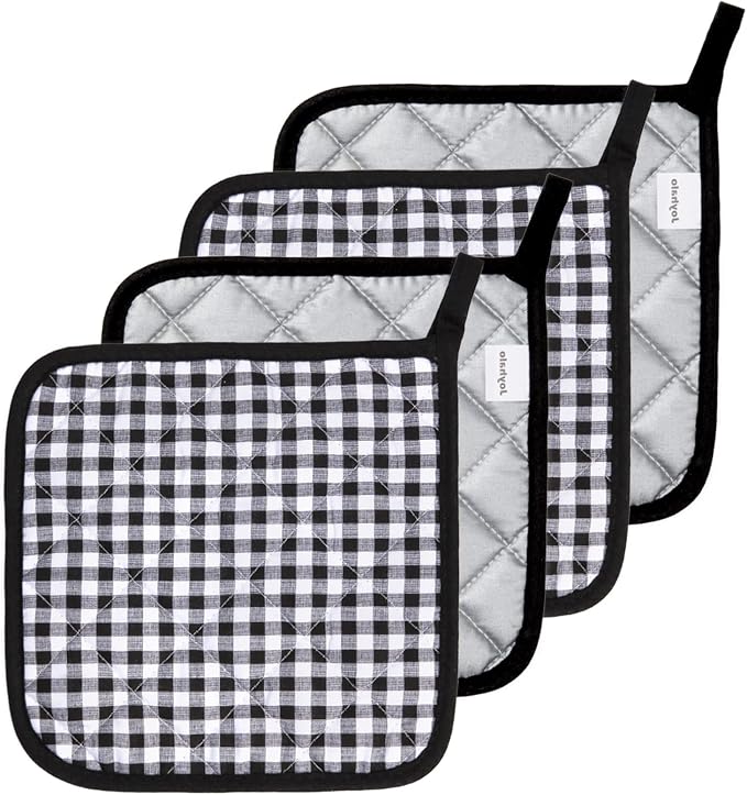 Joyhalo 4 Pack Pot Holders for Kitchen Clearance | Cotton Oven Holder with Great Heat Resistance, Potholders Sets for Kitchen, Countertops and Hot Pots, Black Buffalo Plaid