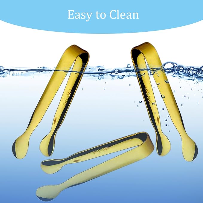 15PCS Mini Tongs for Serving, Metal Tong Stainless Steel Gold Tongs, 4.25Inch Small Sugar Tong, Kitchen Mini Serving Tongs for Appetizers, Ice, Charcuterie, Gold Utensil for Dessert Table, Tea Party