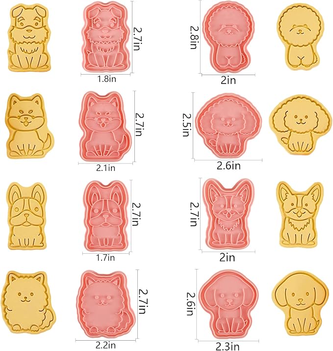 Dog Cookie Cutters Set, 8 Pcs Puppy Cookie Cutter with Plunger Stamps | Different Shapes, Rich Details and Textures, Cute Cookie Cutters for DIY Biscuit Dog Snacks Cheese Baking