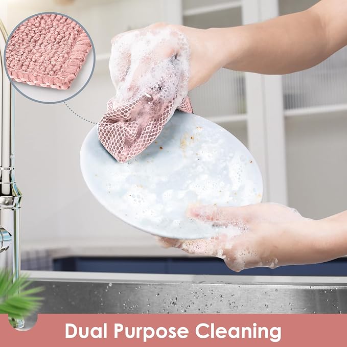 Oven Mitts and Pot Holders Set with Dishcloths, 500 Degree Heat Resistant Oven Gloves and Hot Pads, Premium Soft Cotton Kitchen Mittens and Dish Cloth Sets-Pink