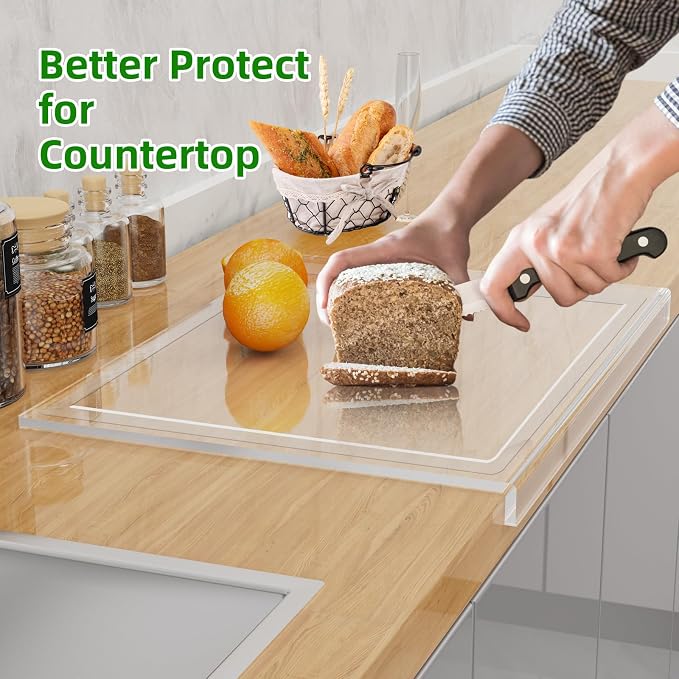 SWSKR Clear Acrylic Cutting Board with Juice Groove 17.5"x13.5" | Non-Slip Base, Clear Cutting Board with Counter Lip, Cutting Boards for Kitchen Countertop, Dough Mat, Kitchen Gadgets 2026
