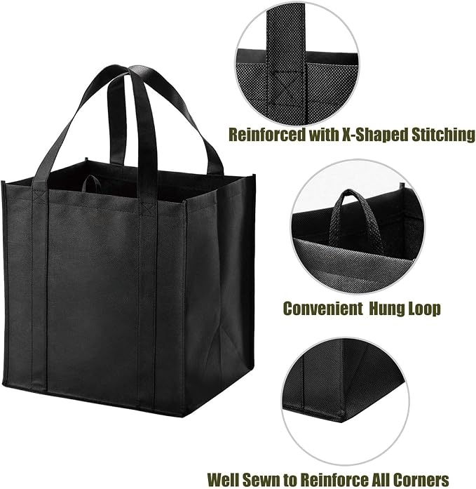 NERUB Set of 10 Reusable Grocery Bags Heavy Duty Shopping Bags Large Grocery Totes with Reinforced Bottom Super Sturdy Handles Washable, Blue
