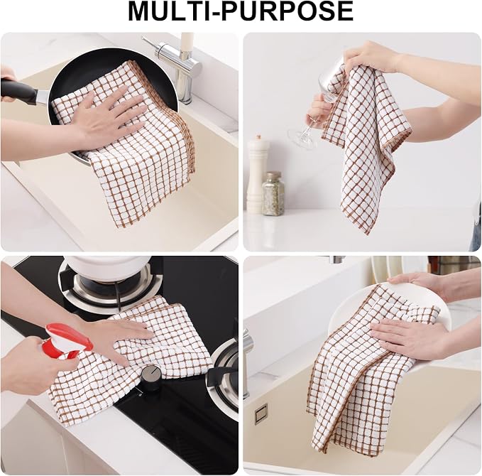 Kitinjoy Cotton 8 Pack Terry Kitchen Towels, Mix Color | 16 x 25 Inches Super Soft and Absorbent Dish Towels, Quick Drying hand towels for kitchen Drying
