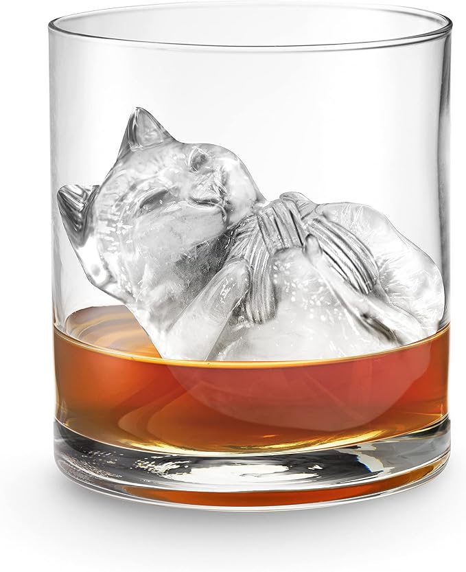 Tovolo Cat Ice Cube Mold with Yarn Pack of 2 Large Kitten Ice Molds for Whiskey Cocktails, Easy Fill No Leak Silicone Cat Shaped Ice Cube Gifts for Pet Lovers Stackable Dishwasher Safe BPA Free