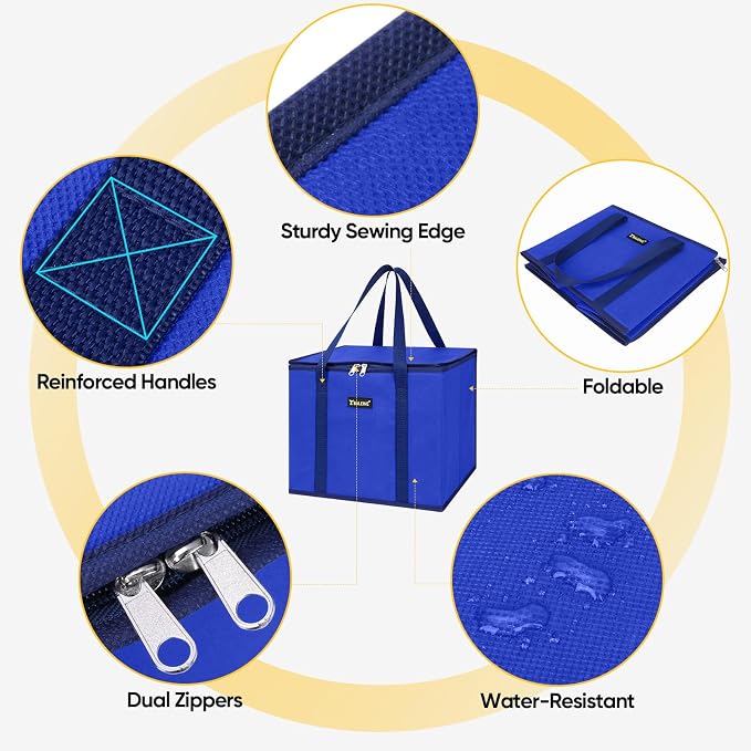 BALEINE 1PK Insulated Reusable Grocery Bag, Heavy Duty Shopping Tote | Foam & Foil Insulation, 9" Long Handles, Reinforced Bottom Keeps Upright, Fold Flat Storage, Water-Resistant Shopping Bag