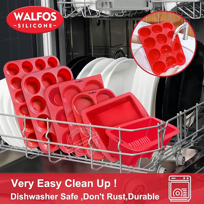 Walfos Silicone Texas Muffin Pan Set- 6 Cup Jumbo Silicone Cupcake Pan, Non-Stick, Just Release! Perfect for Egg Muffin, Big Cupcake - BPA Free and Dishwasher Safe, Set of 2