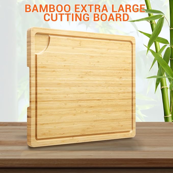 Large Cutting Board for Kitchen, 20 x 14 Inch Bamboo Wood Butcher Chooping Board with Juice Groove, Reversible Cheese Board Charcuterie Serving Tray