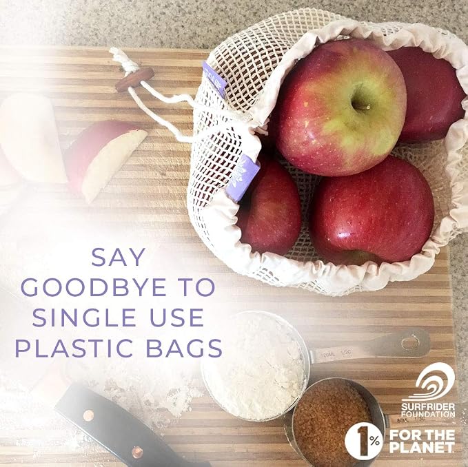 Lotus Reusable Produce Bags - Organic Cotton Washable Produce Mesh Bag for Vegetable Storage, Eco Friendly Reusable Produce Storage Fruit Bag Mesh for Groceries (3 Size Cloth Bags)