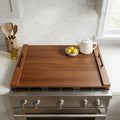 Walnut Finish Stove Top Cover for Gas & Electric Range | 30"x22" Rustic Noodle Board with Handles | RV Kitchen Workspace Saver