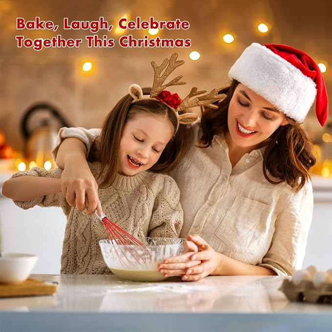 OYV Christmas Whisk Set of 3, 8/10/12 Inch, Holiday Red/Green/White | Christmas Gift for Bakers and Home Chefs