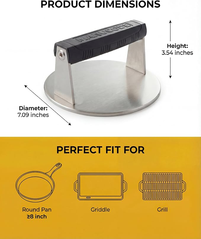 Smash Burger Press, Dishwasher Safe, 7 in Round, 2.7 lb
