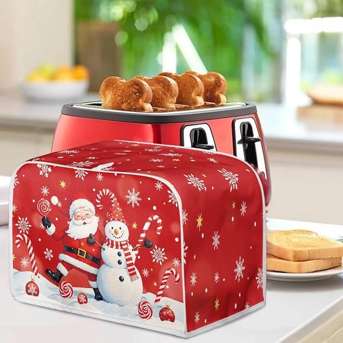 Christmas Toaster Cover 2 Slice Dustproof Toaster Bread Maker Cover Small Kitchen Appliance Fingerprint Protection Kitchen Decor, Cute Snowman Santa