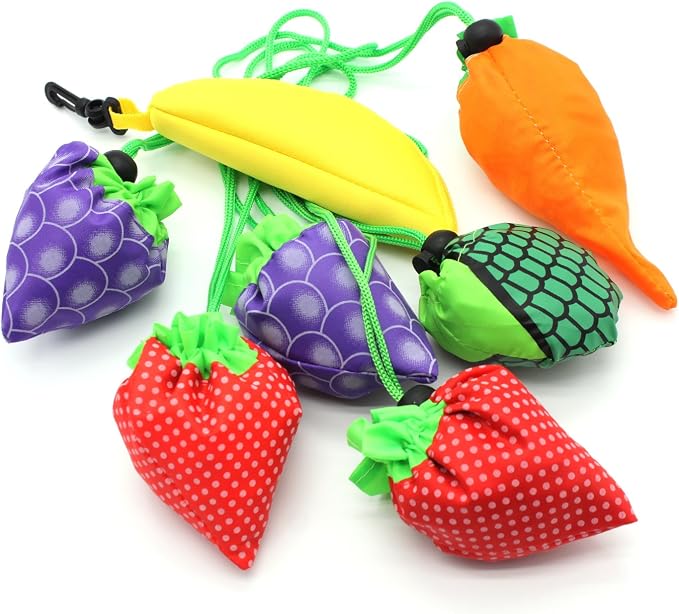 10PCS Fruits Reusable Grocery Shopping Tote Bags Folding Pouch Storage | Reusable Grocery Bags Foldable Machine Washable Reusable Shopping Bags,Lightweight Polyester Fabric