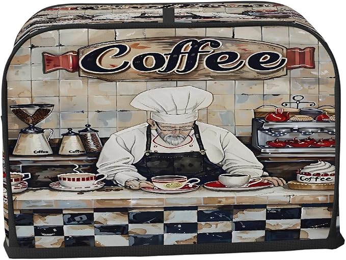 4 Slice Toaster Cover Chef Black And White Design Toaster Covers Two Slice Wide Slot Waterproof and Dustproof Covers for Wide Slot Toasters and Small Appliances Kitchen Decor Gifts