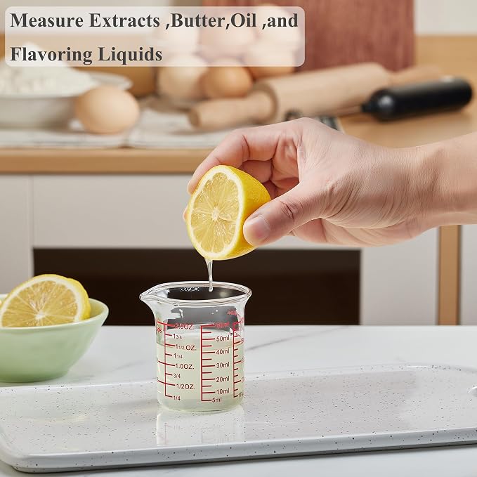 High Borosilicate Glass Measuring Cup-V-Shaped Spout，Glass Measuring Beaker for Kitchen or Restaurant, Easy to Read, 60 ML (2 Oz)-Pack of 2