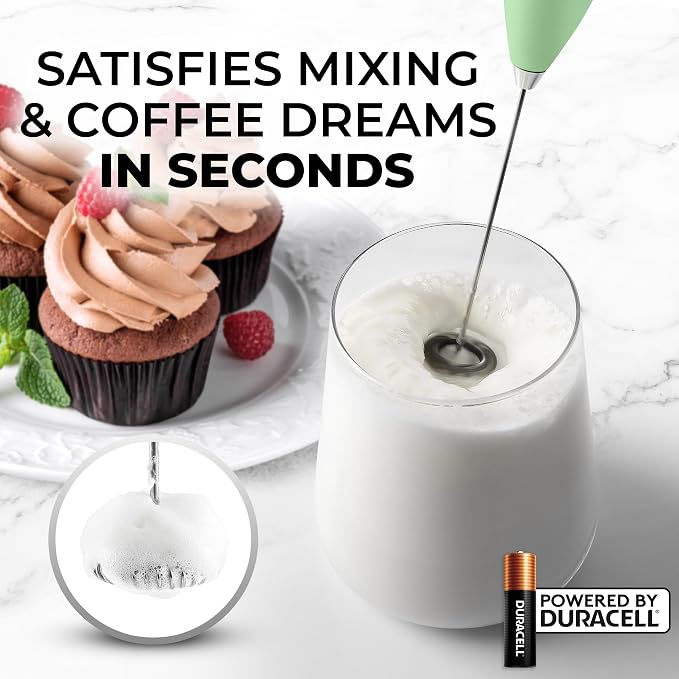 Zulay Powerful Milk Frother for Coffee with Upgraded Titanium Motor - Handheld Electric Whisk, Milk Foamer, Mini Mixer & Coffee Blender for Frappe, Latte, Matcha, No Stand - Metallic Blue