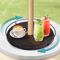 12" Lazy Susan with Umbrella Hole for Outdoor Patio Table - 360° Rotation Iron Turntable Organizer for Beach Umbrellas Patio Garden Swimming Pool (Brown)