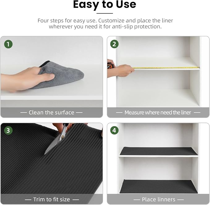 BAGAIL Non-Adhesive Shelf Liner, Thick Strong Grip Drawer Liners for Kitchen Cabinets, Heavy-Duty Easy Cut Cabinet Liners for Shelves, Pantry, Bathroom Cupboards - 17.5" x 20FT, Black