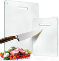 Tempered Glass Cutting Board for Kitchen, 2PCS Clear Chopping Board with Handle (16"x12" & 12"x8"), Plastic Free, Scratch Resistant, Heat Resistant, Dishwasher Safe, Non-toxic, Easy to Clean