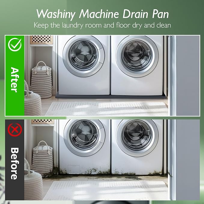 Washing Machine Drain Pan Silicone mat – 54x26.5 Inch Non-Slip Waterproof Washer Drip Tray, Anti-Vibration Soft Mat for Under Dryer or Washer, Floor Leak Protector for Laundry Room