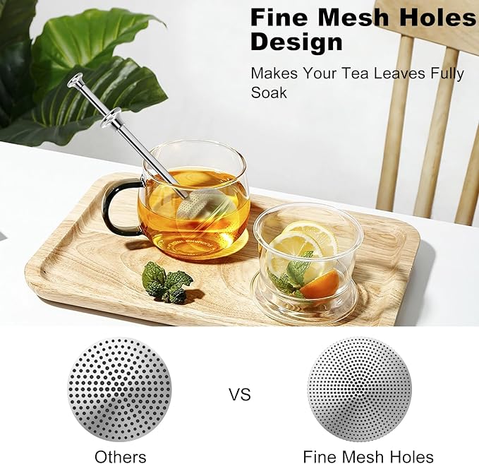 Long Handle Tea Ball, Tea Infuser for Loose Leaf Tea, 2Pcs | Fine Mesh Holes, Stainless Steel Ball, No Tea Residue, For Cup and Teapot, Tea Lover Gift, Free Clean Brush