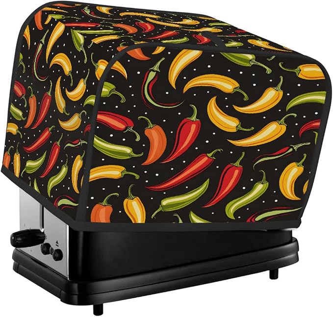 2 Slice Toaster Cover Chili Pepper Cartoon Toaster Covers Two Slice Wide Slot Waterproof and Dustproof Covers for Wide Slot Toasters and Small Appliances Kitchen Decor Gifts