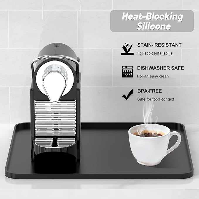 Garolue Silicone Coffee Mat,16"×16" Waterproof Heat Resistant Bar Mat for Espresso Machine Station Accessories,Non Slip Dish Drying Mat for Kitchen Counter,Home Decor Essentials,Black