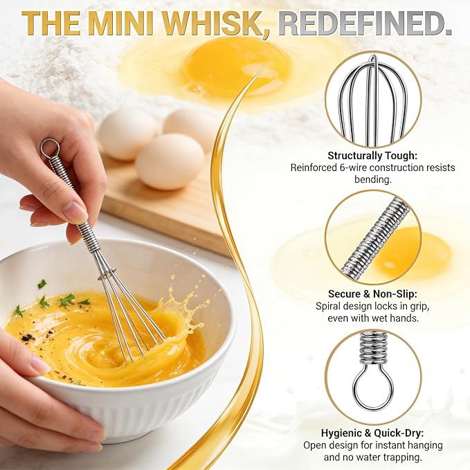 Anaeat Mini Wire Whisks, Set of 4 Portable Stainless Steel Kitchen Tiny Whisk & Egg Beater with Thick Wire - Sturdy Small Mixing Balloon for Cooking, Blending, Whiping, Beating and Stirring (5" + 7")