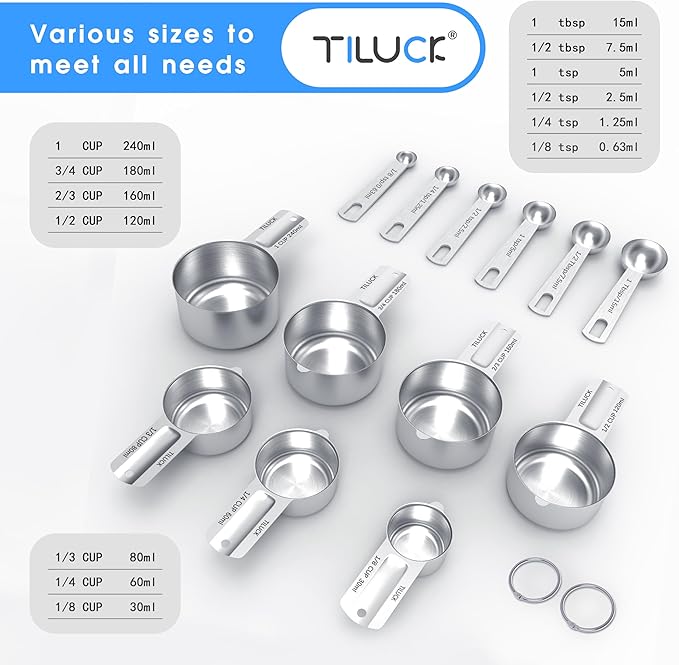 Stainless Steel Measuring Cups & Spoons Set,Coffee Scoop Spoon | Kitchen Gadgets for Cooking & Baking,Set of 13