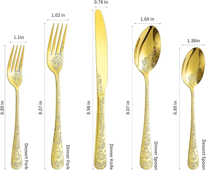 20 Pcs Gold Silverware Set for 4, Food Grade Stainless Steel Flatware Set, Eating Utensils Sets Include Fork/Knife/Spoon, Reusable Cutlery Set for Home Kitchen, Dishwasher Safe, Embossed pattern-1
