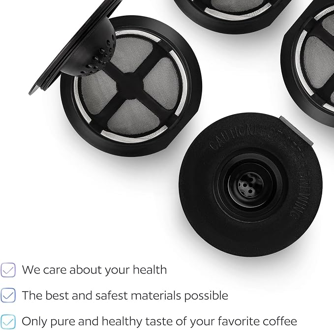 4 Black Reusable K Cups for Keurig Coffee Makers - Compatible with K-Express, K-Elite, K-Select, K-Classic, K-Mini, K-Compact (Pack of 2)