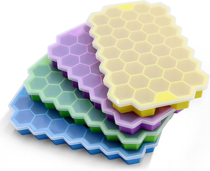 Ice Cube Trays for Freezer with Lid-37 Grid 4pcs Multicolor Silicone Ice Cube Tray with Lid for Small Ice Cube Molds,Easy-Release Reusable Ice Cube in Ice Bucket for Iced Coffee Cup