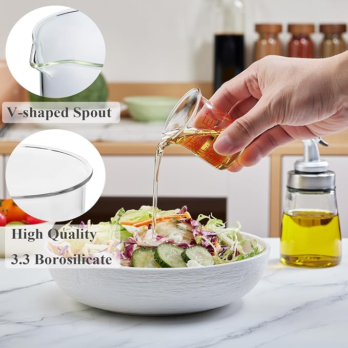 High Borosilicate Glass Measuring Cup-V-Shaped Spout，Glass Measuring Beaker for Kitchen or Restaurant, Easy to Read, 60 ML (2 Oz)-Pack of 2