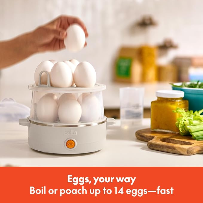 bella 14-Egg Capacity Cooker & Steamer, Double Stack, 360 Watt, Oatmilk